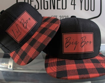 Ready to ship - leather patch hats - lil bro - big bro - matching hats - brothers