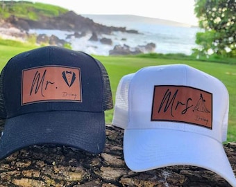 Custom made Mr and Mrs Hats, wedding gift, bride and groom, matching hats, engagement gift, wedding gift, destination wedding