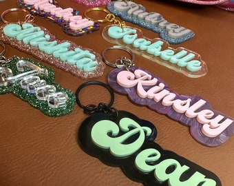 Custom name keychains, bag tags, back to school gifts