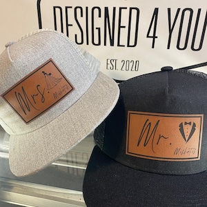 Custom made Mr and Mrs Hats, wedding gift, bride and groom, matching hats, engagement gift