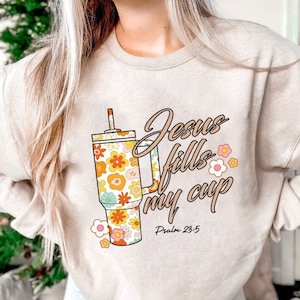 Jesus Fills My Cup PNG, SVG, Psalm 23:5 png, trendy Christian png, bible verse shirt design, dtf png design, Jesus Png, fall Christian png