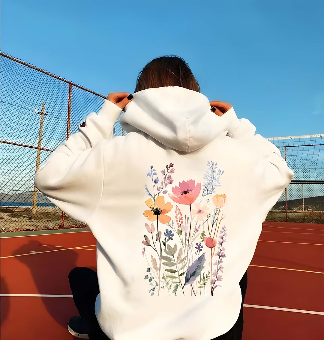 Wildflower Hoodie, Watercolor Wildflower, Pastel Color Flower Lover ...