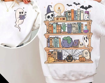 Halloween Library PNG SVG, Ghost Books Halloween Png, Teacher Halloween Svg, Book Lover, Halloween Reading png, Book Club, Halloween Ghost