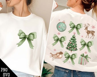 Coquette Green Christmas Png, Green Bow Christmas Png, Christmas girly, Christmas Sublimation, Vintage Christmas Png, Christmas Tree Png