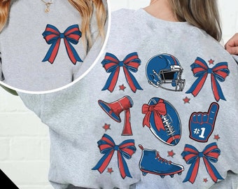Football Coquette Bow PNG SVG, Coquette Football Mama, Football Blue and Red Png, Game Day Png, Touchdown Season Png, Sports png