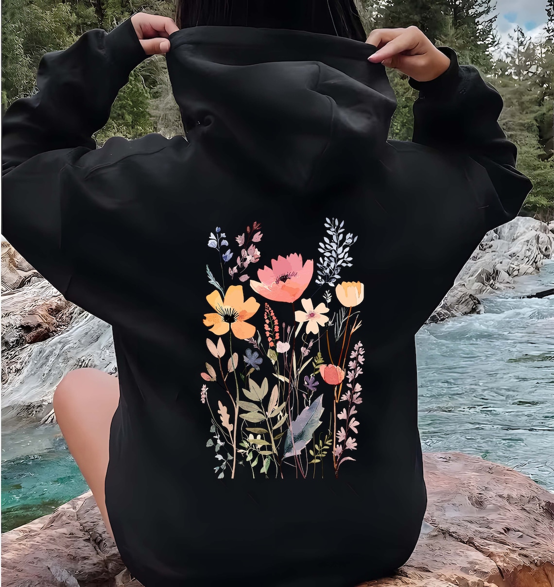 Wildflower Hoodie, Watercolor Wildflower, Pastel Color Flower Lover ...