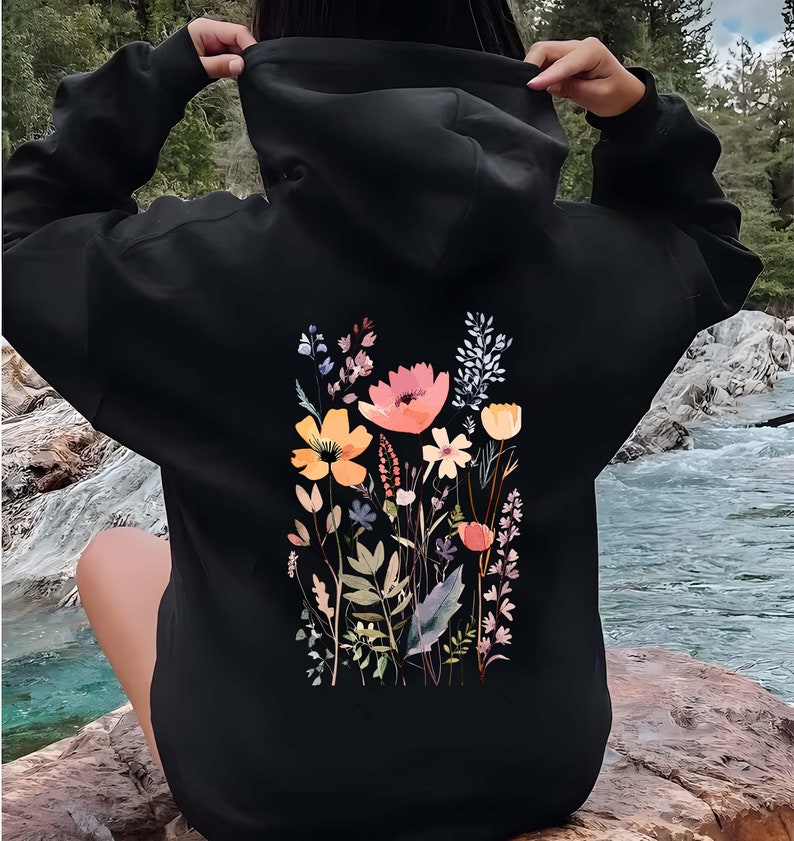 Wildflower Hoodie, Watercolor Wildflower, Pastel Color Flower Lover ...