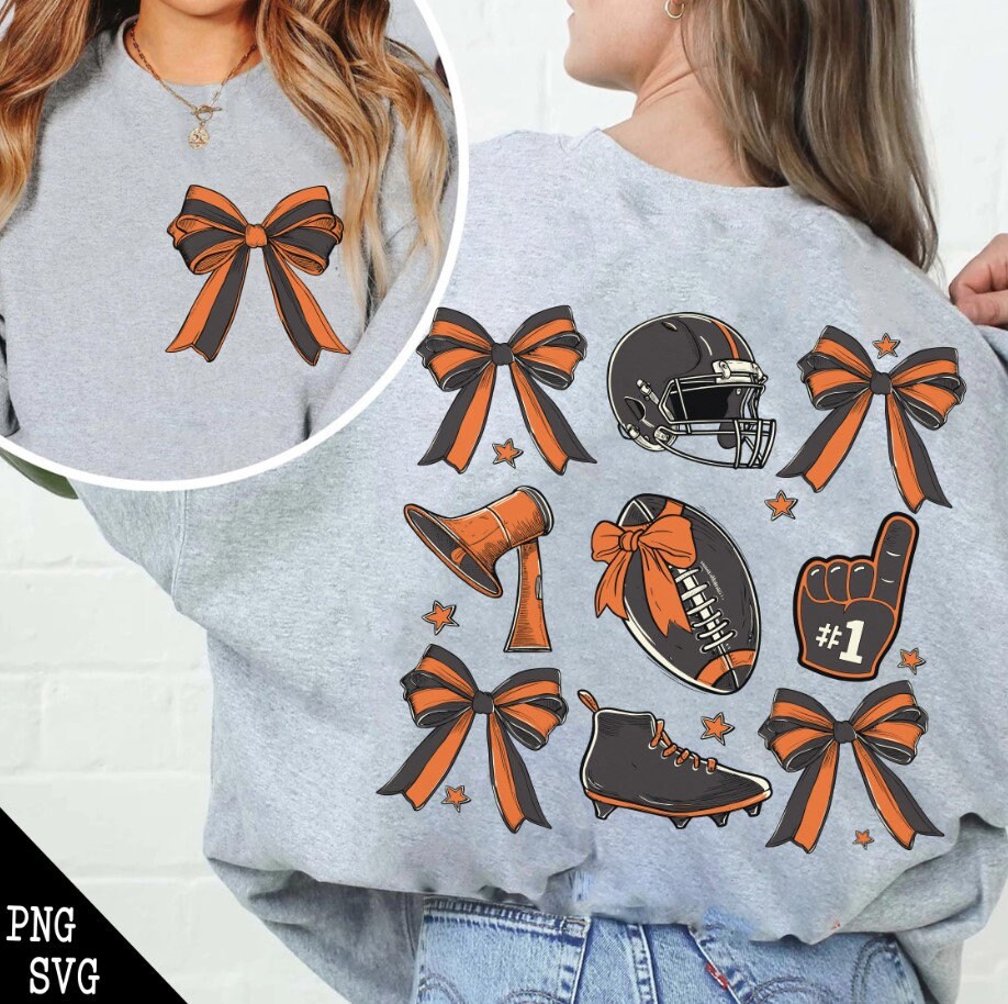 Football Coquette Bow PNG SVG, Coquette Football Mama, Football Orange Black Png, Game Day Png, Touchdown Season Png, Sports png