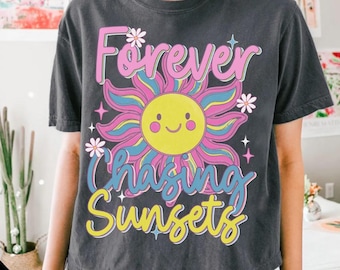 Forever Chasing Sunsets Png, Boho Foral PNG, Retro Summer Png, Beach Tshirt Png, Sunsets Png, Summer Gift, Pink Summer Png, Girly Summer Png