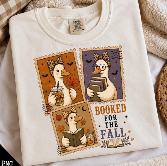 Booked for the Fall PNG, Fall Book Lover Goose PNG, Cute Reading Goose, Autumn Bookish PNG, Coquette Bow Goose, Fall Reading Shirt Design