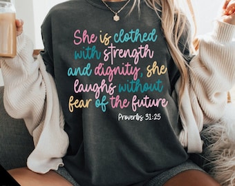 Proverbs She is Clothed with Strength PNG SVG, Christian Png Bible Verse Png, Religious Svg, Faith Png, Jesus Lovers Gift, Christian Design