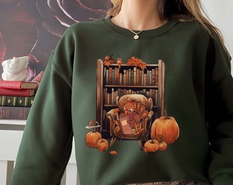 Book Sweatshirt, Turkey Reading Book, Thanksgiving, Thanksgiving Sweatshirt, Cute Turkey, Book Gift, Book Lover Gift, Book Lovers Gift