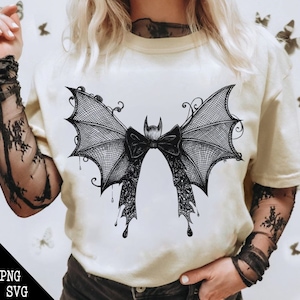 Halloween Bat Gothic Coquette bow PNG SVG, Retro halloween png, trending png, Gothic png, black bow png, soft girl png, Gothic png, Bat png