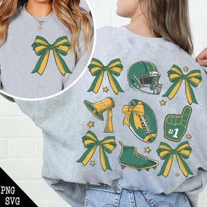 Football Coquette Bow PNG SVG, Coquette Football Mama, Football Green and Gold Png, Game Day Png, Touchdown Season Png, Sports png
