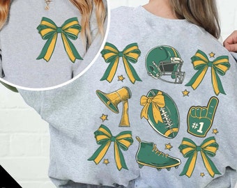 Football Coquette Bow PNG SVG, Coquette Football Mama, Football Green and Gold Png, Game Day Png, Touchdown Season Png, Sports png
