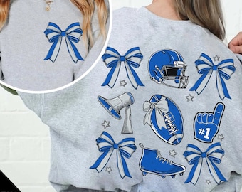 Football Coquette Bow PNG SVG, Coquette Football Mama, Football Blue and Black Png, Game Day Png, Touchdown Season Png, Sports png