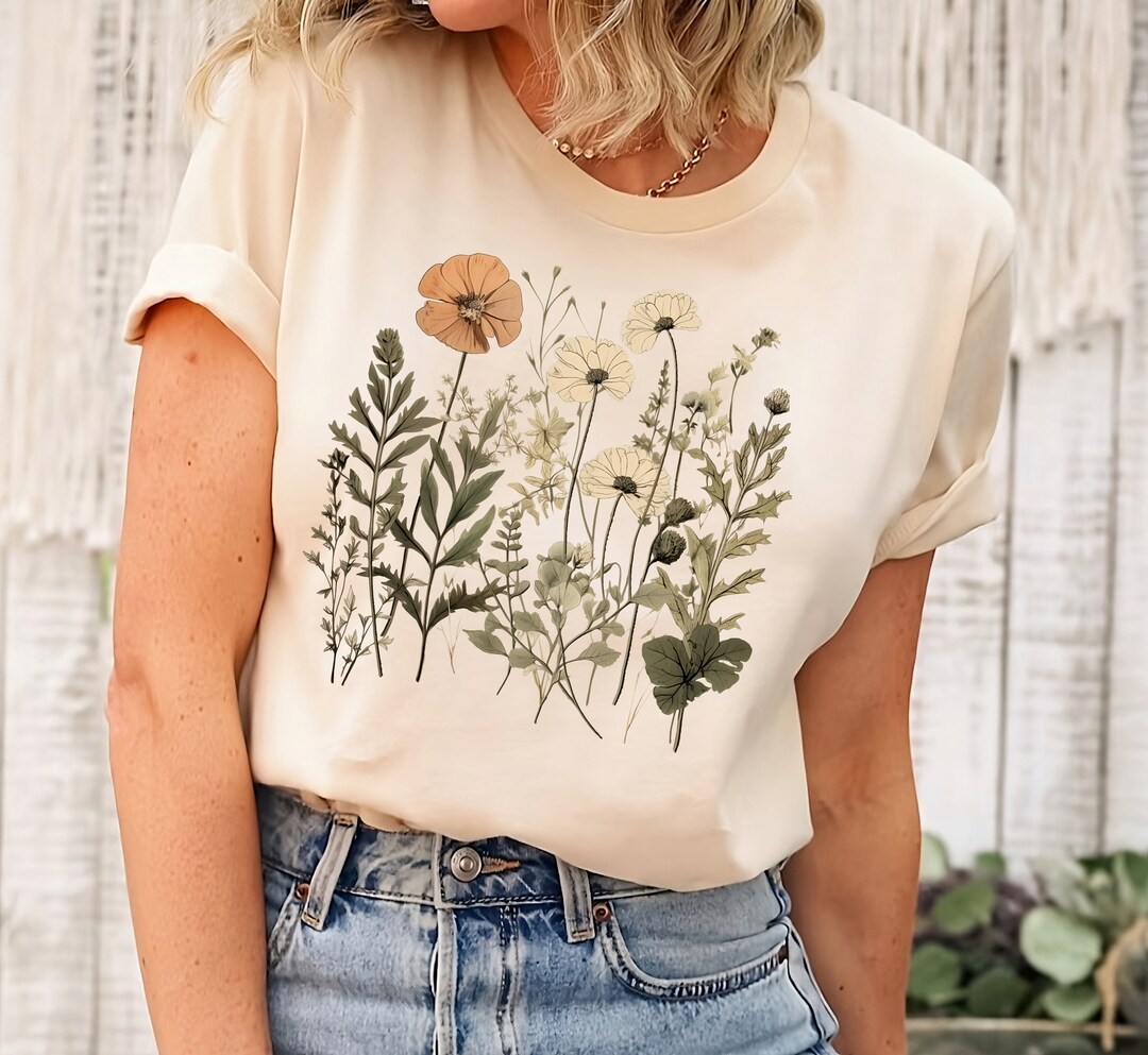 Wildflower Shirt, Vintage Pressed Flowers Cottagecore , Flower Lover ...