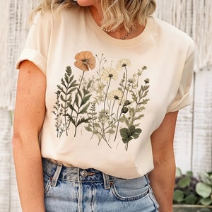 Shirt wilde bloemen, vintage geperste bloemen Cottagecore, cadeau bloemenliefhebber, cadeau wilde bloemen, cadeau wilde bloem, liefhebber wilde bloemen, wilde bloem