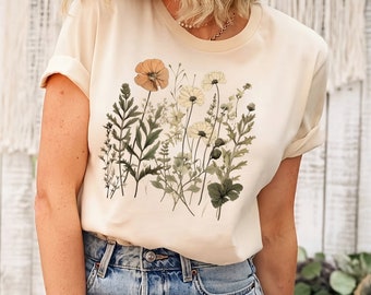 Wildblumen Shirt, Vintage gepresste Blumen Cottagecore, Blumen-Liebhaber-Geschenk, Wildblumen-Geschenk, Wildblumen-Geschenk, Wildblumen-Liebhaber, Wildblume