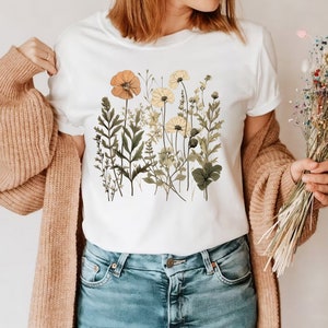 Wildflower Shirt, Vintage Pressed Flowers Cottagecore , Flower Lover ...