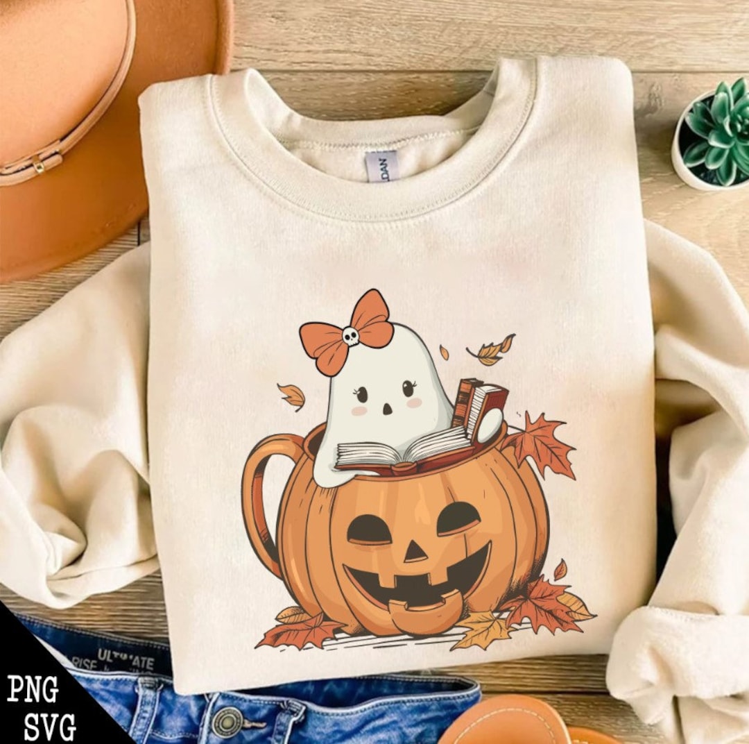 Bookish Ghost Pumpkin SVG PNG, Cute Artsy Trendy Bookish Halloween ...