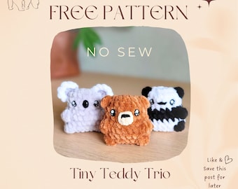 Tiny Teddy Trio Free NO-SEW Crochet Amigurumi PDF Pattern, Small
