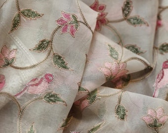 Organza Silk Saree with Embroidery Work, Party Wear Indian Wedding Attire