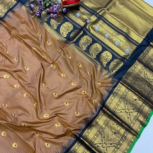 Gadwal kanchi saree de seda/ Borde estilo Kuttu/ Gadwal de seda Semi Kanchi/ Gadwal de seda de primera calidad/ Saree de fiesta