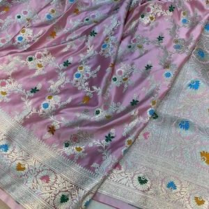 Pure mashru katan silk banarasi with meenakari weaving jari work and blouse piece |Wedding wear saree| Designer pastel shades banarasi saree