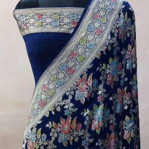 Exclusive khaddi georgette banarasi saree with allover jari weaving and brash painting for wedding ,party wear saree