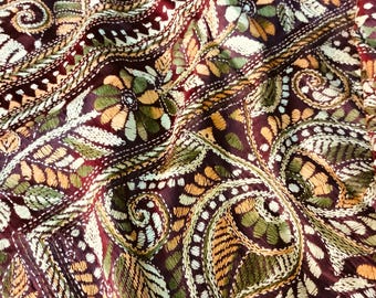 Hand Kantha Stitch Saree: Maroon Blended Bangalore Silk
