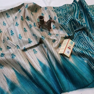 Silkmark certified ghicha tussar silk saree with ikkat print and running blouse piece