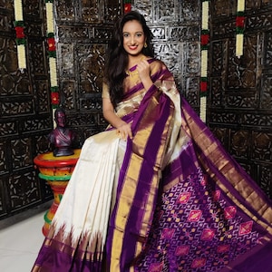 Pochampally ikkat silk saree |Pure silk ikkat sari|Contrast border n pallu with running B.P.|Double wrap| wedding, party, festive wear saree