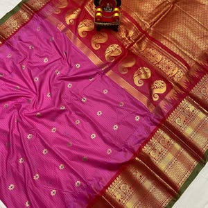 Gadwal kanchi saree de seda/ Borde estilo Kuttu/ Gadwal de seda Semi Kanchi/ Gadwal de seda de primera calidad/ Saree de fiesta
