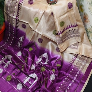 Pure desi tussar silk sarees both side embroidery temple designs borders  with body embroidery work for party wear saree| Silkmarked saree