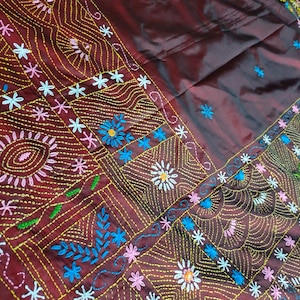 Lambani stich work over blended bangalore silk | kantha work saree| Hand work Saree| Mirror work| for party wear saree