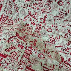 Hand kantha stich (folk kantha) over premium quality blended bangalore silk for party wear saree