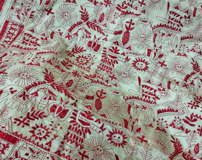 Hand Kantha Stitch Saree: Blended Bangalore Silk Folk Design - Etsy