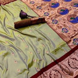paithani silk saree | Bright colour combinatios| Allover weaving work | Contrast B P.| Patty wear saree
