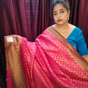 Premium quality chiffon georgette banarasi with contrast border pallu and blouse piece |weaving work for wedding party wear saree