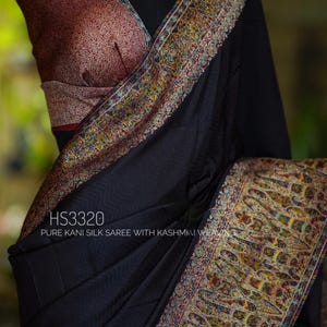 Kashmiri Kani Weaving Banarasi Crepe Silk Saree: Black colour self weaved |Meenakari| Wedding Wear