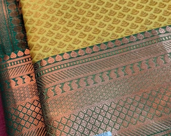 Kanchipuram semi Silk Saree: Copper Jari Weaving, Contrast Border