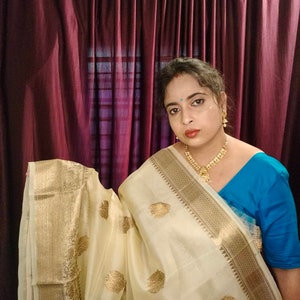 Silkmark certified kora banarasi saree with allover antique jari weaving work | ivory colour saree | party wear saree