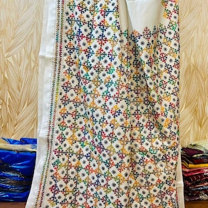 Gujrati kantha stich over blended Bangalore silk saree |Hand work saree |Off white saree|Bengal traditional kantha saree | Party wear Saree