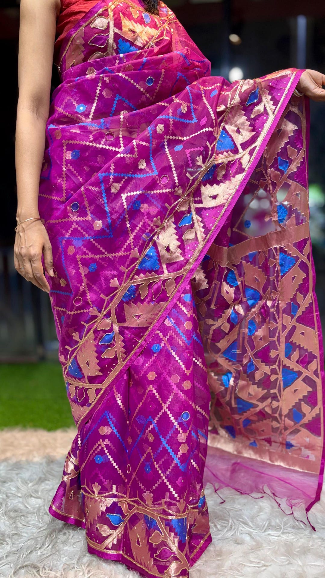DAN★SHARI★ Pure Muslin Jamdani Saree | Karchupi, Sequince, Cutdana Work