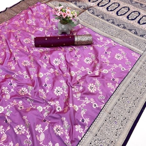 Jaal katan seide banarasi sari | Leichtes Gewicht semi katan banarasi sari | Jari Silber | rosa farbe sari| Hochzeitskleidung, Partykleidung saree