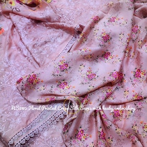 Fancy crepe silk embroidary with digital print saree
