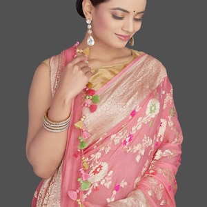 Exclusive khaddi georgette chiffon banarasi with jaal weaving work and brass painting for wedding wear saree