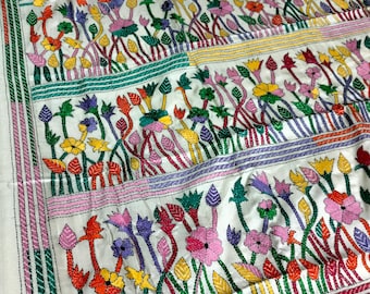 Hand Kantha Stitch Bangalore Silk Saree: Party Wear Sari
