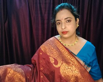 Copper Jari Weaving Soft Silk Saree: Party Wear Fancy Saree